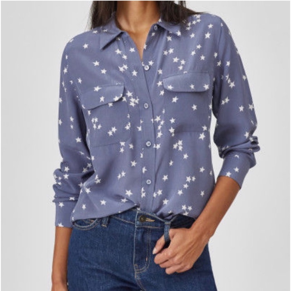 Equipment Femme 100% Silk Star Print Long Sleeves Button Down Blouse